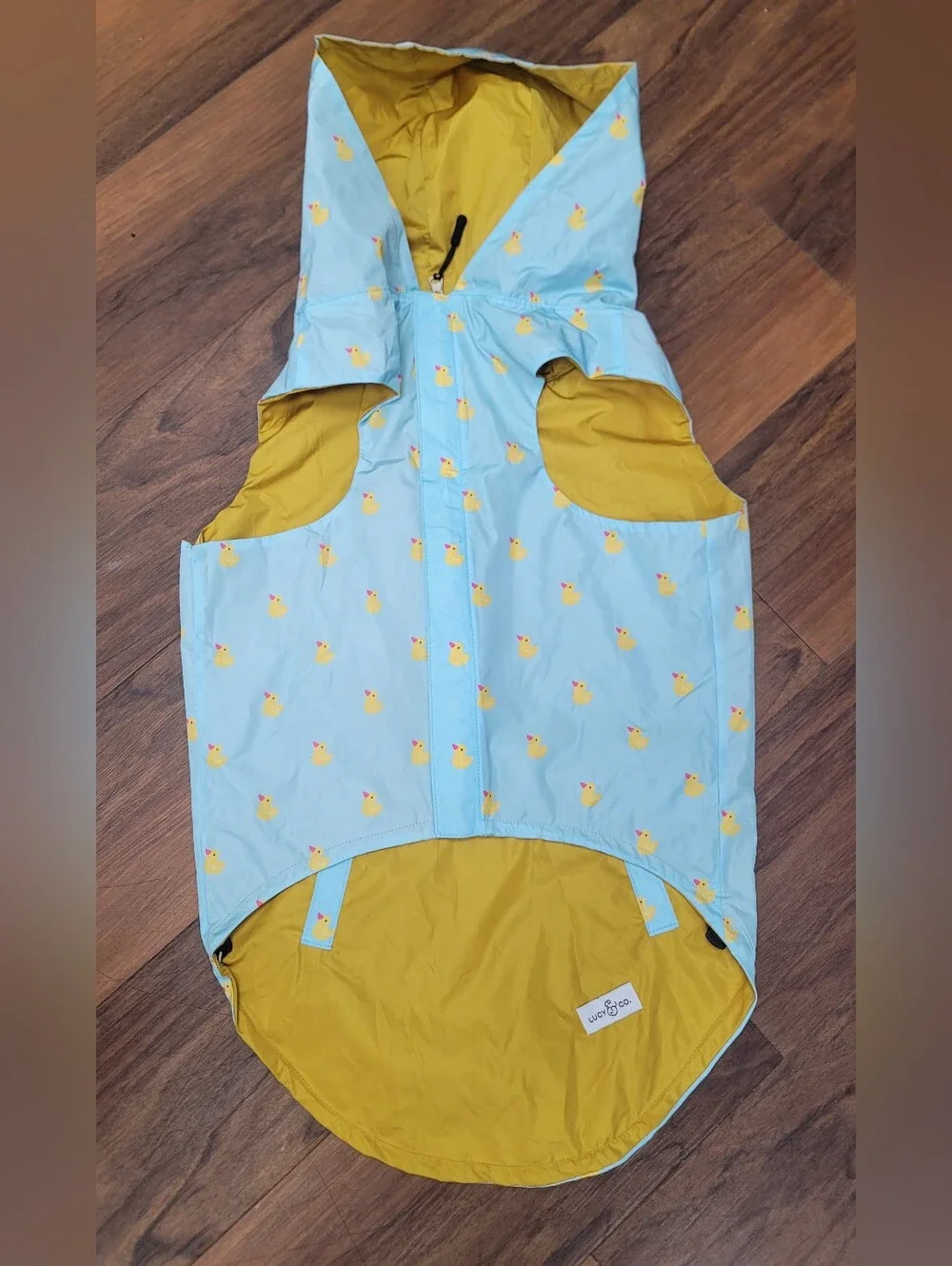 Lucy And Co Reversible Lucky Duck Dog Rain Jacket Zip Coat Sky Blue Yellow Xxl